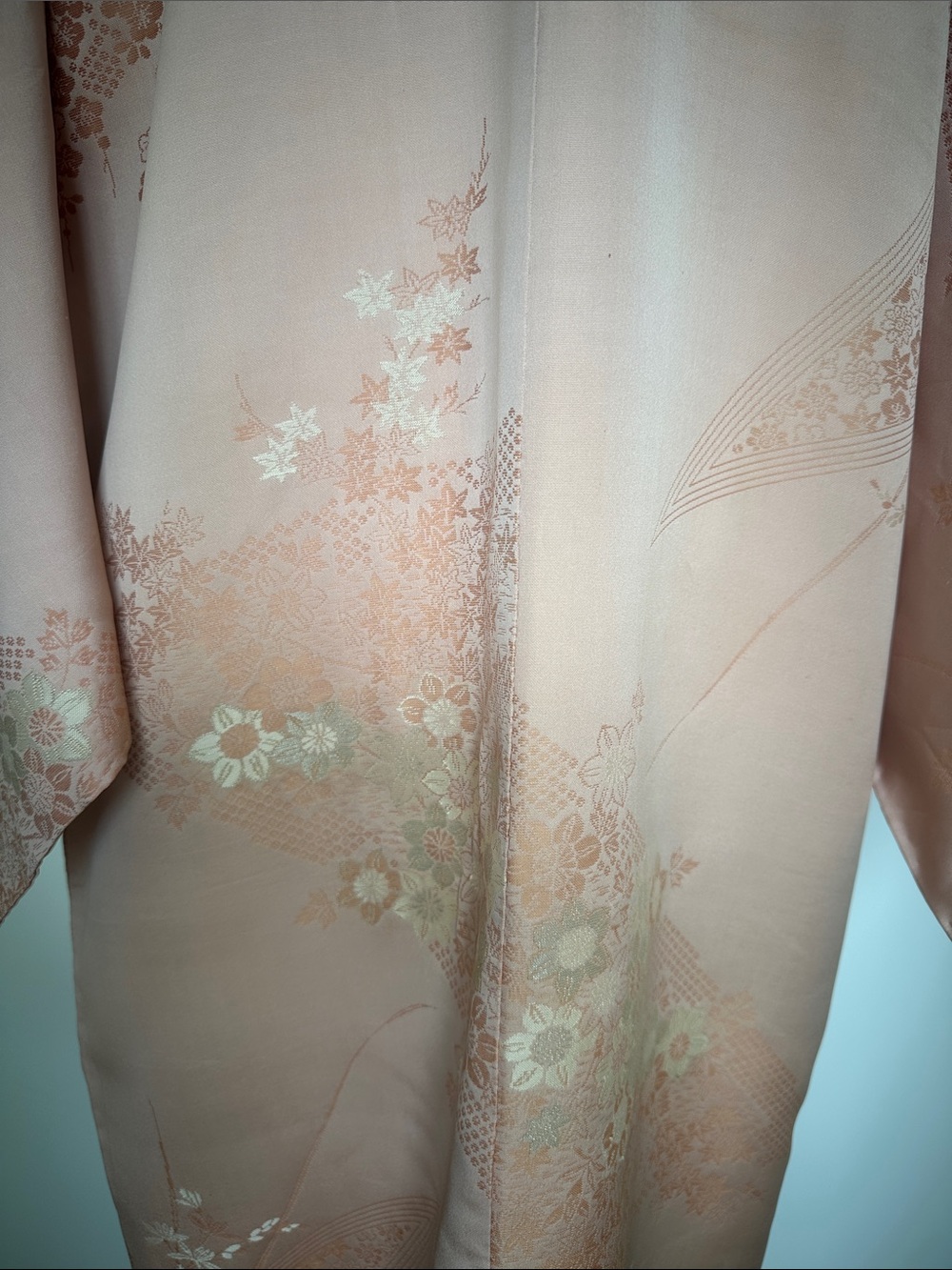 Vintage 50s Silk Embroidered Kimono Robe - Blush Pink With Cherry Blossoms (OS) - Picture 10 of 16